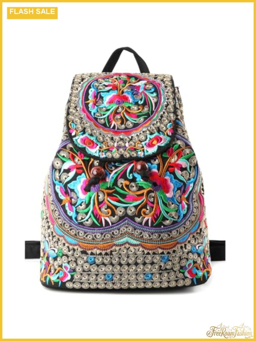 Embroidered Floral Canvas Backpack Vintage Bohemian Daypack Travel Purse
